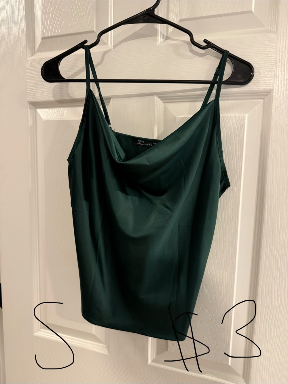 Silky Cowl Neck Camisole Tank Top - Dark Green